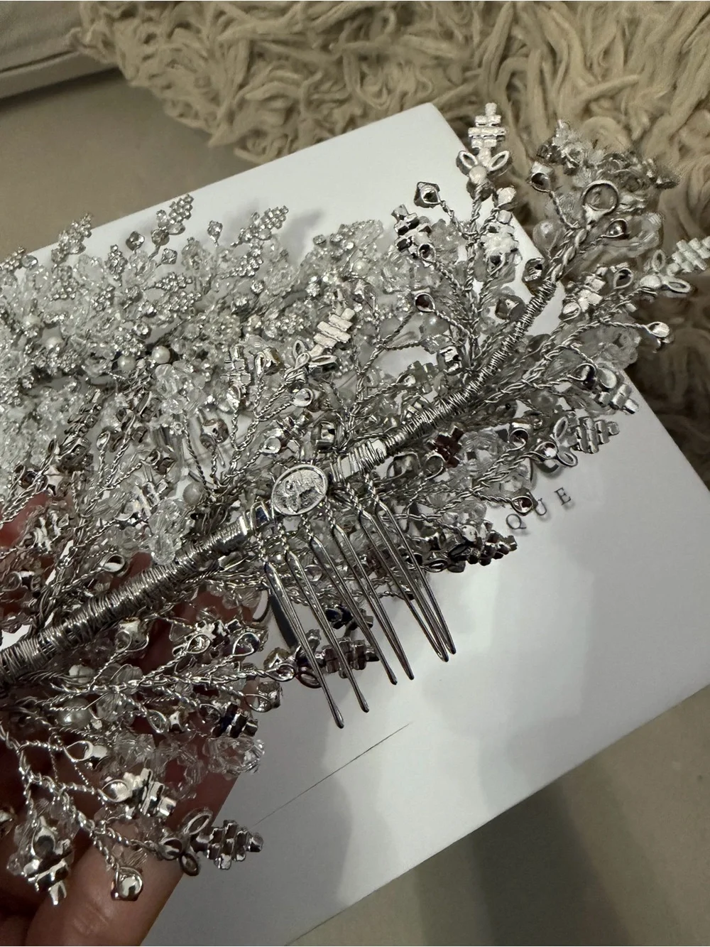 Bridal Crystal and Pearl Hair Vine - Silver